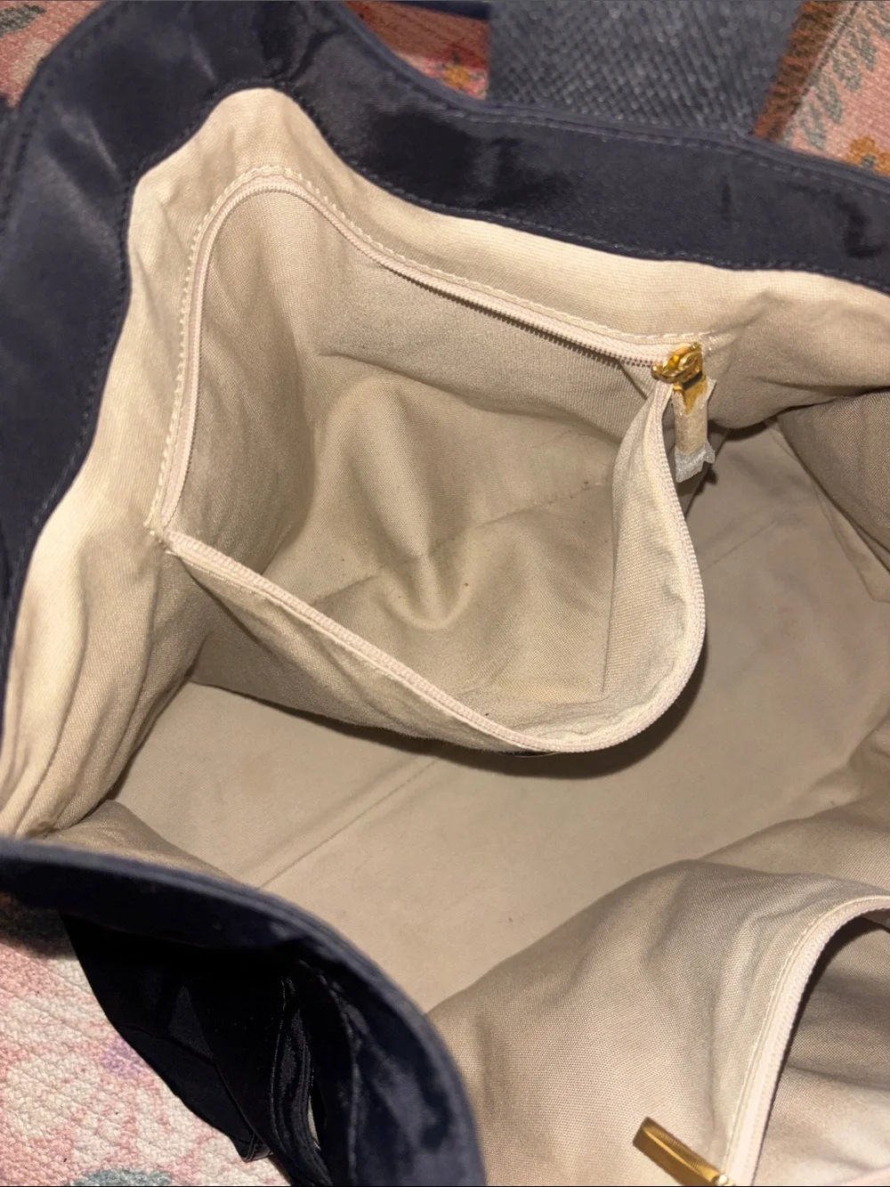 Tory Burch Black Tote with Patent Trim and Logo Medallion